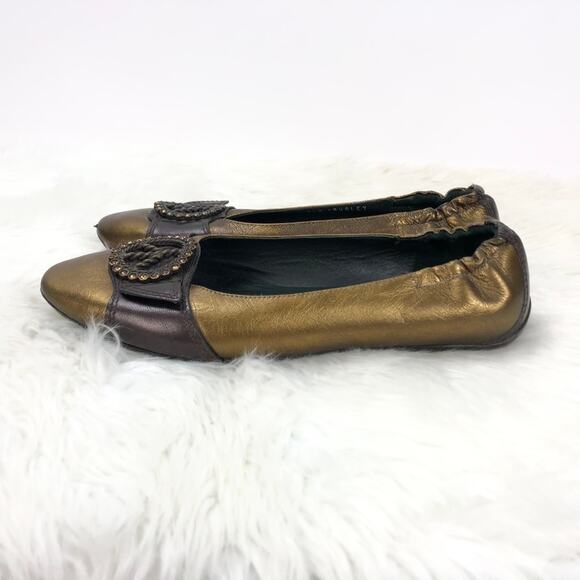 Donald J. Pliner 7.5 Womens Copper Haley Peace Sign Crystal Embellished Flats - Picture 3 of 8